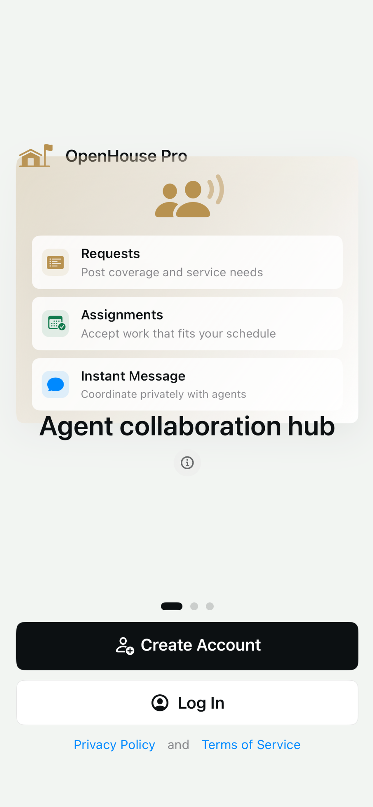 OpenHousePro collaboration hub screen