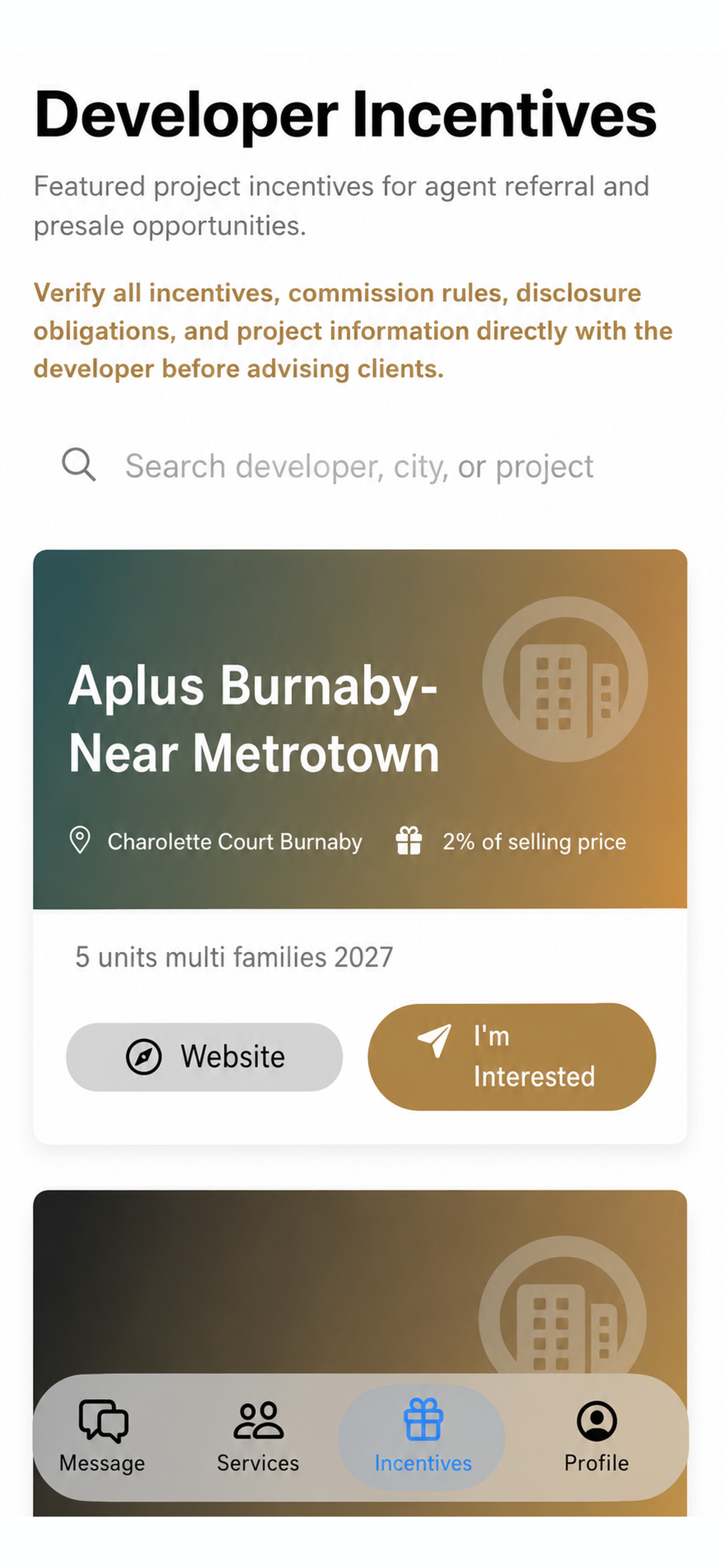 OpenHousePro developer incentives screen